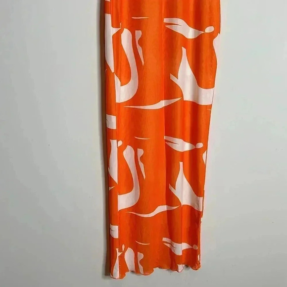 Women's Dress Color-Block Lettuce Trim Sheer Mesh Summer Dress Orange - Picture 7 of 11